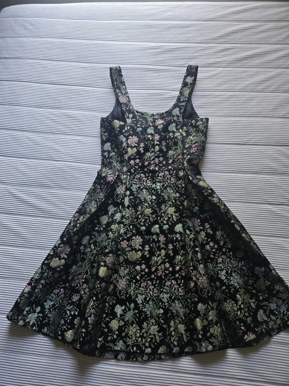 Floral Jacquard Fit & Flare Dress in Black and Green